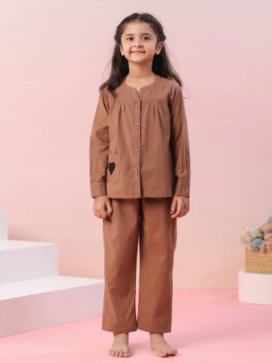 Brown Color Cotton Kids Night Suit