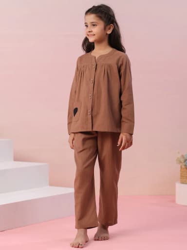 Brown Color Cotton Kids Night Suit