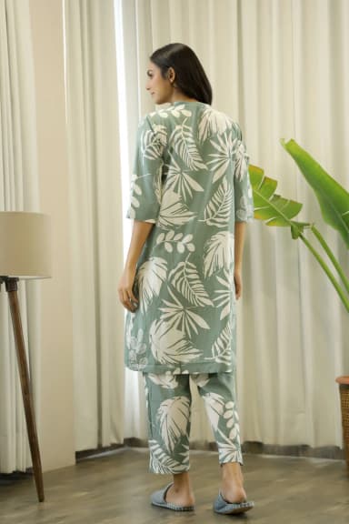Green Cotton Printed 3 PEICE Night Suit Set