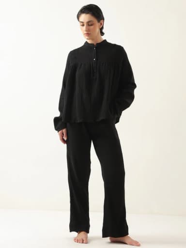 Black Color Round Neck Pure Cotton Co-ords Set for Women